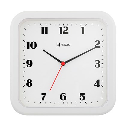 Relógio de Parede Analógico Moderno Quadrado Mecanismo Step Herweg Branco